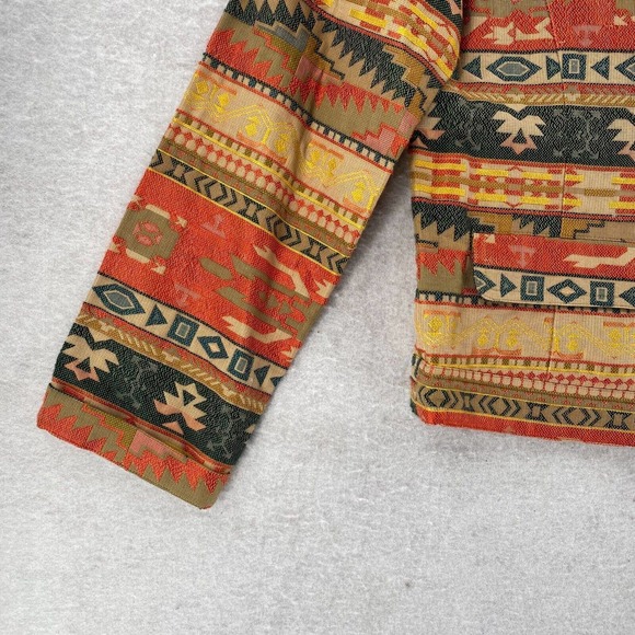 Chicos Jacket Womens Size XS Cropped Aztec Print Tan Red Green Metal Buttons - Picture 4 of 13